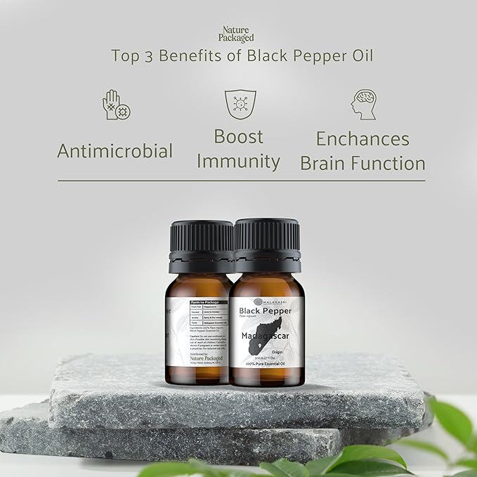 Black Pepper Essential Oil - Direct from Madagascar Farms - Steam Distilled - Aceite Pimienta Negra for Aromatherapy, Massage, Diffuser, DIY Candle and Soap Making - 5ml