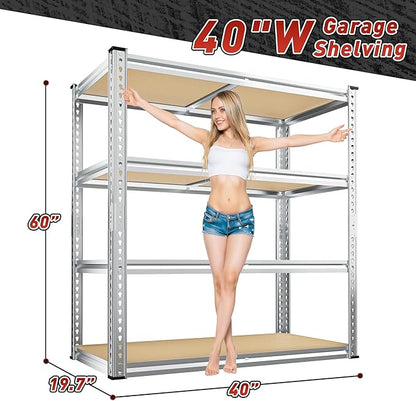 REIBII 40" W Garage Shelving 2000LBS Storage Shelves Adjustable Metal Shelving 4 Tier Pantry Shelves for Garage Closet Kitchen Basement 40" W x 19.7''D x 60''H, Silver