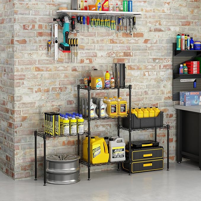 5 Tier Storage Racks Shelving, Heavy Steel Pantry Shelves, Adjustable Wire Shelving Rack, Suitable for Garage, Kitchen, Bathroom, Office, 21" W x 11.4" D x 59" H, Black