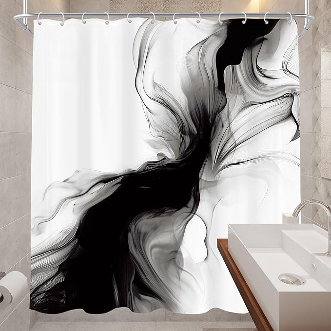 Cinbloo Black and White 72Wx78H Shower Curtain Abstract Modern Ombre Grey Minimalist Marble Elegant Ink Texture Neutral Simple Aesthetic Bathroom Curtain Set Man Bath Bathroom Accessories Decor