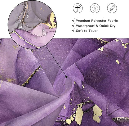 Extra Long Shower Curtain 72 x 96 Inch, Purple Floor to Ceiling X-Long Abstract Marble Shower Curtains for Bathroom, Modern Luxury Art Ink Fabric Shower Curtain Set with Hooks