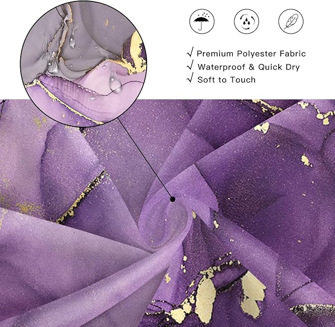 Purple Marble Shower Curtain 60x72, Modern Abstract Fabric Shower Curtains for Bathroom, Luxury Art Ink Texture Watercolor Cloth Shower Curtain Set with Hooks