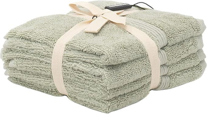 Mosobam Luxury Turkish Towels Set of 4 Washcloths 13X13 Seagrass Green 700 GSM Bamboo Viscose & Aegean Turkish Combed Cotton