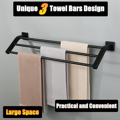 Alise Bath 3 Towel Bars,Towel Holder Towel Racks for Bathroom Wall Mount,Heavy Duty SUS304 Stainless Steel Towel Hanger Towel Rails,Matte Black,24-Inch
