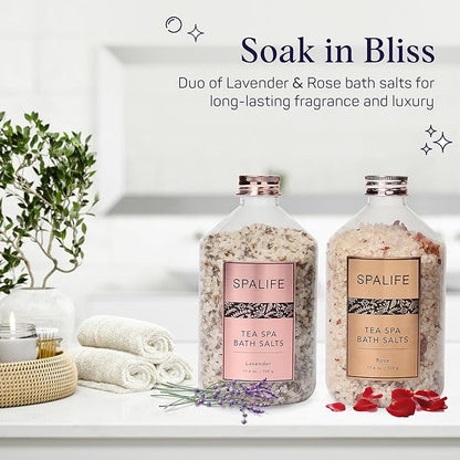SpaLife Tea Spa Petal-Infused Effervescent Mineral Bath Salts - Lavender & Rose, 2-Pack 17.6 oz. ea for Relaxing Aromatherapy and Soothing Soaks
