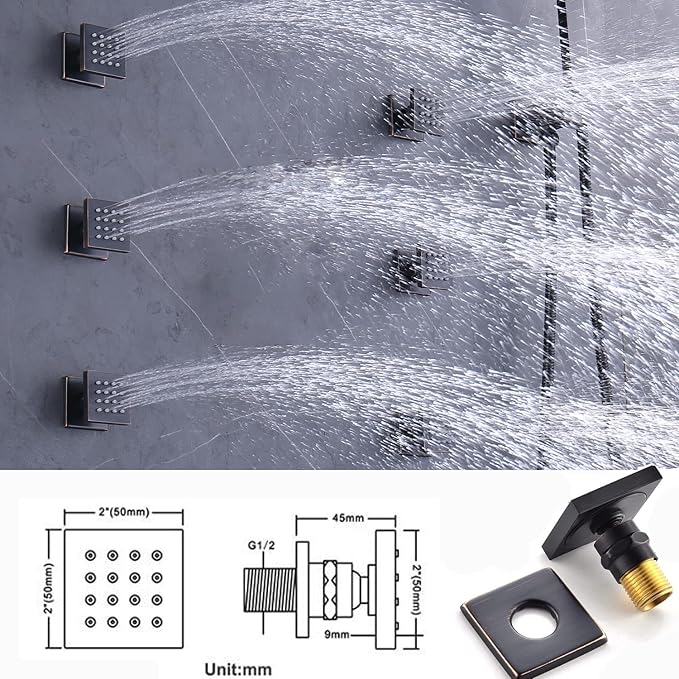 12"+8"+8" Triple Shower Heads Shower System Oil Rubbed Bronze Body Jets Shower Set with Handheld Sprayer and Temperature Display Valve,Full Body Shower System