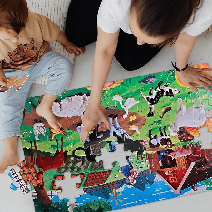 Jumbo Floor Puzzle for Kids,Farm Animals Jigsaw Large Puzzles,48 Piece Barn Puzzle for Toddler Ages 3-5,Children Learning Preschool Educational Toys,Birthday Gift for 4-8 Years Old Boy and Girl