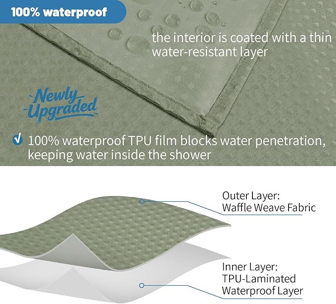 2-in-1 Waterproof Fabric Shower Curtain - No Separate Liner Needed, Hotel-Style Waffle Weave, Effortless Cleaning & Washable Bathroom Shower Curtain Set,72Wx78H,SageGreen