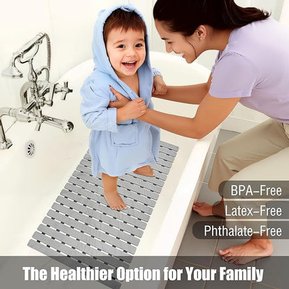 MBOSS Bathtub Mat Non Slip, Shower Mat for Inside Shower, Suction Cups Design and Drain Holes, 27.5 X 15.7 Inch, Bathroom Essentials Safe, Easy to DIY Cut, Soft and Eco-Friendly Materials