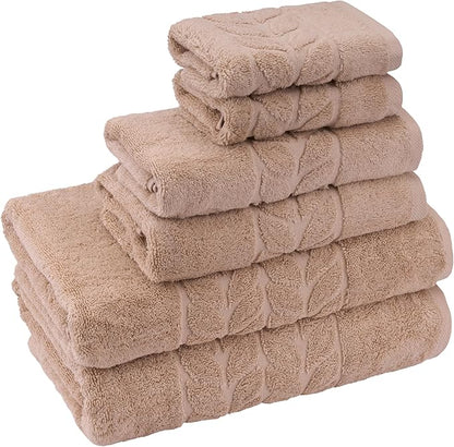 BAGNO MILANO Organic Turkish Cotton Bath Towels, Luxury Jacquard Collection, Certified Organic Highly Absorbent, Soft-Plush Towel Set (Latte, 6 Pcs Towel Set)