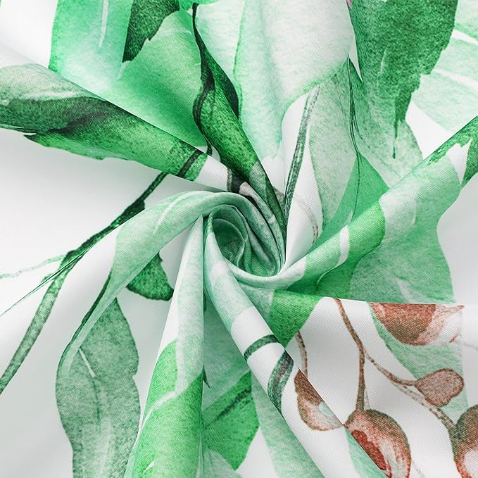 Gibelle Emerald Green Eucalyptus Shower Curtain, Watercolor Plant Leaves with Floral Bathroom Shower Curtain Set, 72x72