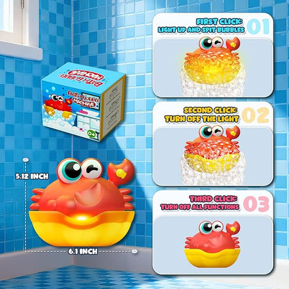 Bath Toys for Kids Ages 1-3,Light Up Baby Bath Toys Crab Bubble Maker with Colourful Light Toddler Bathtub Birthday Gifts Christmas Stocking Stuffers for Boys Girls Aged 1-3 2-4 3-5