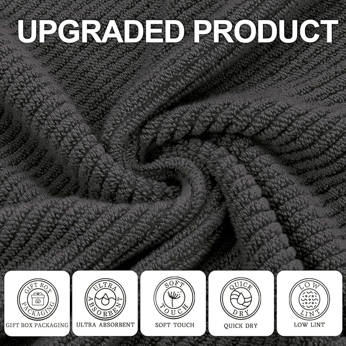 VOOVA & MOVAS Grey Bath Towels (4PC, Large 30"x56") - 100% Cotton | Quick Dry | Light Weight | Thick | Soft | Absorbent, Luxury Hotel Shower Towel, Bath Towel Gift Set, Dark Gray