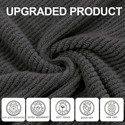 VOOVA & MOVAS Gray Towels - 100% Cotton | Lightweight | Quick Dry | Thick | Soft, Towel Set of 6, 2 Large Bath 30" x 56", 2 Hand 18" x 28", 2 Washcloths 13" x 13", Towel Gift Set, Dark Grey