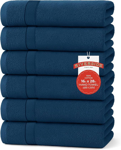 RIVERSIDE 6 Pack Premium Hand Towels Set, 16x28 inches, 100% Ring Spun Cotton, 600 GSM, Soft, Quick Dry and Highly Absorbent, Towels for Bathroom, Kitchen, Gym, Spa - Blue Opal