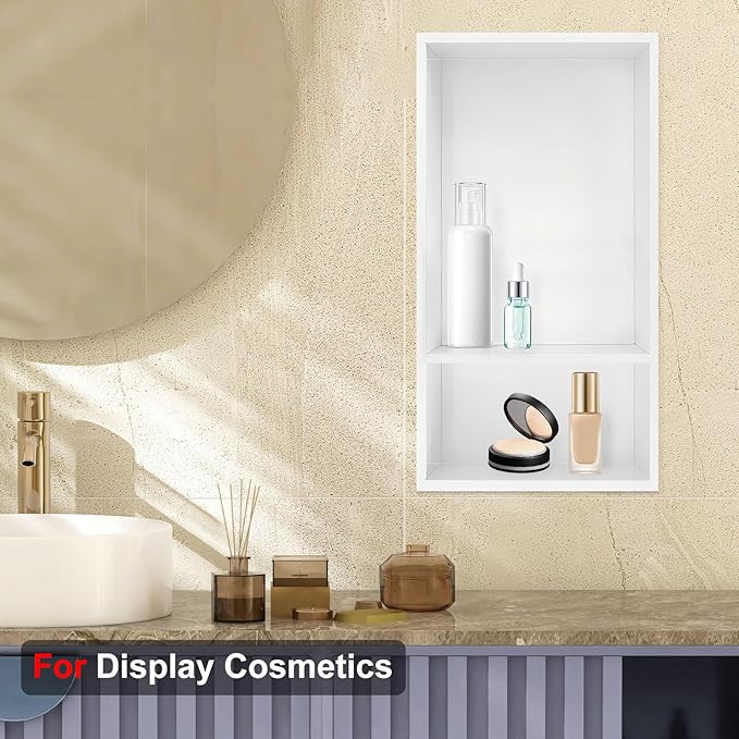 Shower Niche,12 * 24 Stainless Steel Elegant Bathroom Niche, No Tile Needed Recessed Shower Shelf Organizer for Storage,Warm White