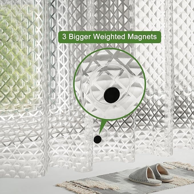 UFRIDAY Shower Stall Curtain 48 x72 inch Plastic Clear Shower Curtain Liner,Waterproof Shower Liner Transparent 3D Water Cube Bath Curtain See Through Shower Curtains Liner Clear with 3 Strong Magnets