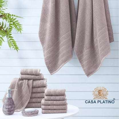 Casa Platino 100% Cotton Bathroom Towels Set - 24 Pcs - Ring Spun, Soft & Absorbent - 2 Bath Sheets, 2 Gym, 2 Bath, 4 Fingertip, 6 Hand Towels, 8 Washcloths - Perfect for Home & Salon - Platinum