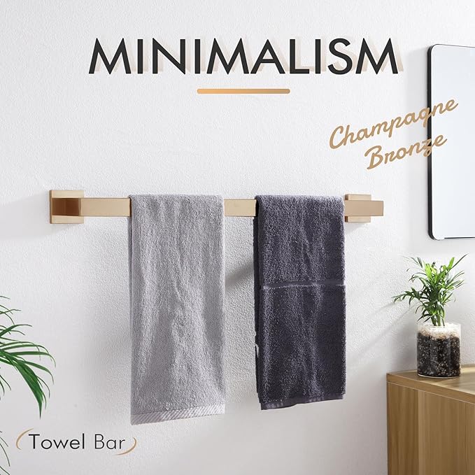 KOKOSIRI 24-Inch Towel Rack for Bathroom Kitchen Towel Bars Wall Mount SUS304 Stainless Steel Towels Holder, Champagne Bronze B4003CPG-L24