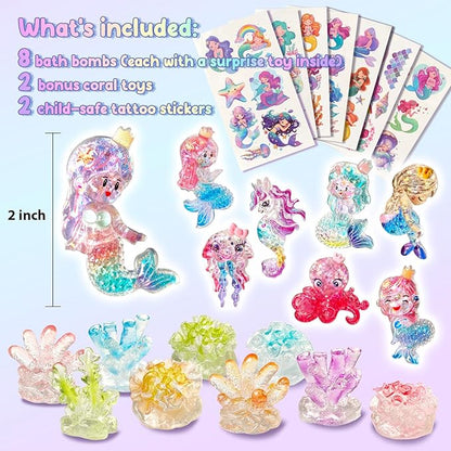 Mermaid Bath Bombs for Kids with Surprse Inside, 8PK XXL Kids Bath Bombs Gift Set for Girls, Birthday Gifts, Mermaid Party Favors, Princess Gift Box
