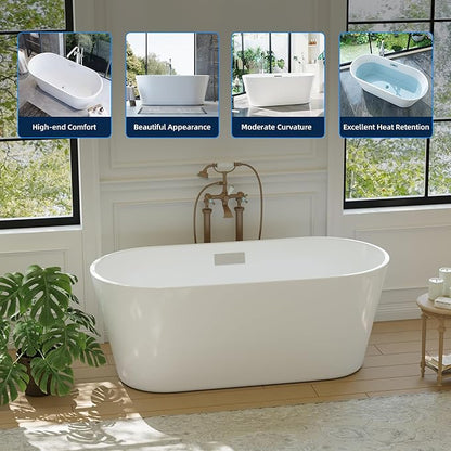 67 Inch Freestanding Bathtub, Acrylic Soaking Bathtub with Chrome Drain and Overflow, Standalone Ergonomic Tub for Bathroom Relaxation, Deep Design for Family and Guest Use