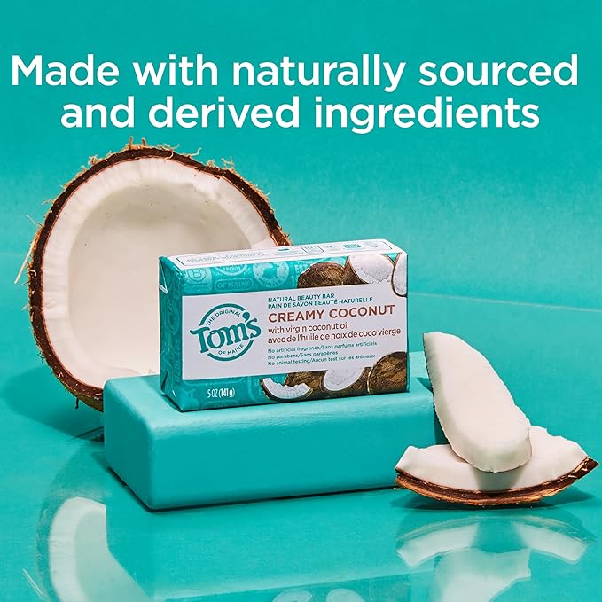 Tom's of Maine Natural Beauty Bar Soap, Creamy Coconut With Virgin Coconut Oil, 5 oz. 6-Pack (Packaging May Vary)