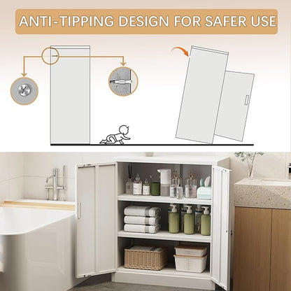 Metal Storage Cabinet, 36 Inch Tall Metal Storage Cabinet with Doors and Shelves, Pantry Cabinets for Kitchen Storage, Garage Cabinet for Living, Dining Room, Assemble Required.