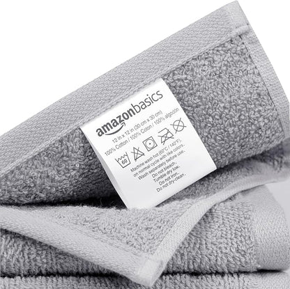 Amazon Basics Fast Drying Cotton Washcloths for Bathroom, Machine Washable, Extra Absorbent, 12 x 12 in, Gray, (Pack of 144)
