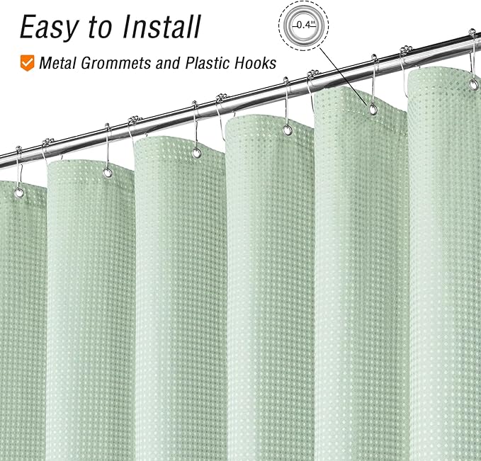Gibelle Long Shower Curtain 72 x 78, Tall Waffle Weave Textured Fabric Shower Curtain for Bathroom, Water Repellent, Machine Washable, Mint Green