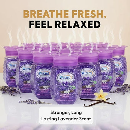 12 WIZARD Odor Eliminator Gel Beads - 12 oz, Air Freshners For Bathroom. Rooms, Per Areas and Car Freshner - Sweet Vanilla Lavender