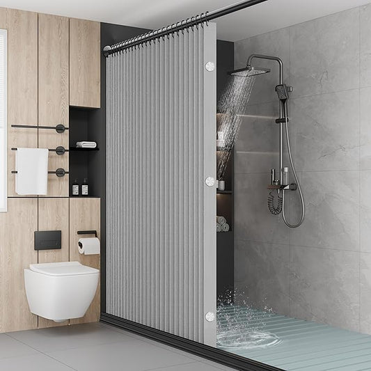 Bathroom Magnetic Folding Shower Curtain, Accordion-Style Shower Curtain, Suitable for Shower Rooms, bathtubs, Hotels or Apartments (High-Grade Grey, W:70*H79.5Inch)
