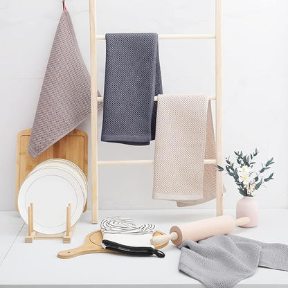 Homaxy 100% Cotton Waffle Weave Kitchen Dish Towels, Ultra Soft Absorbent Quick Drying Cleaning Towel, 13 x 28 Inches, 24-Pack, Dark Grey