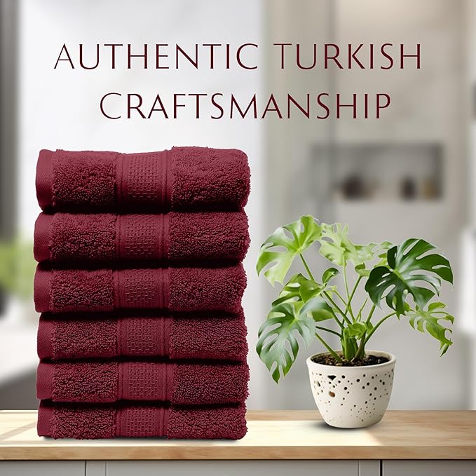 MAURA 6-Pack Premium Turkish Washcloth Set - Ultimate Luxury with Soft, Thick, Super Absorbent, and Oversized Cotton Face Towels - Ideal for a Hotel & Spa Quality Experience in Classic Burgundy