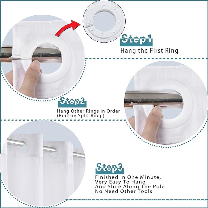 Conbo Mio Stall No Hook Shower Curtain with Snap in Liner Set, Hotel Luxury White Shower Curtains for Bathroom with See Through Top Window, Waterproof, Washable 36W x 74H