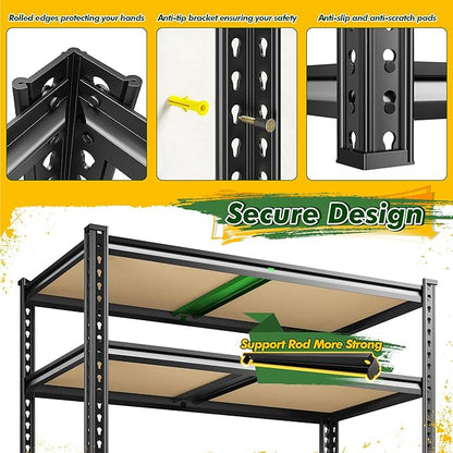 72.2" H Garage Shelves 2230LBS Storage Shelves, 5 Tier Adjustable Metal Shelving, Heavy Duty Shelving for Storage, Basement, Warehouse, Pantry, Kitchen, 35.5" W x 19.5" D x 72.2" H, Black