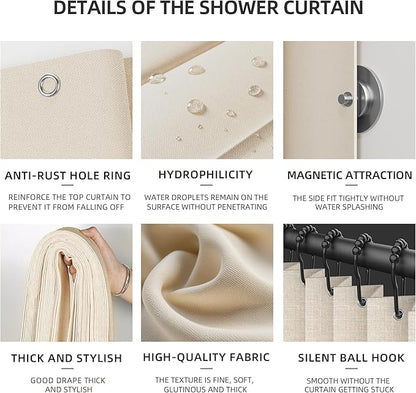Bathroom Magnetic Folding Shower Curtain, Accordion-Style Shower Curtain, Suitable for Shower Rooms, bathtubs, Hotels or Apartments (Cream Color, W:70*H79.5Inch)