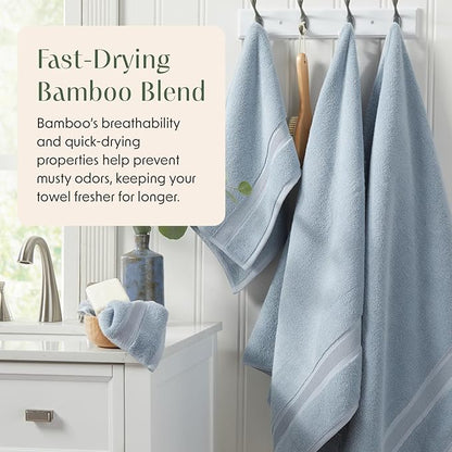 Springtree Home Luxury Bamboo Rayon Bath Towel Set 6 Piece Set | 35% Bamboo Rayon - 65% Cotton | Absorbent Quick-Dry Towels for Bathroom | Oeko-TEX Standard 100 Cotton | Blue Fog