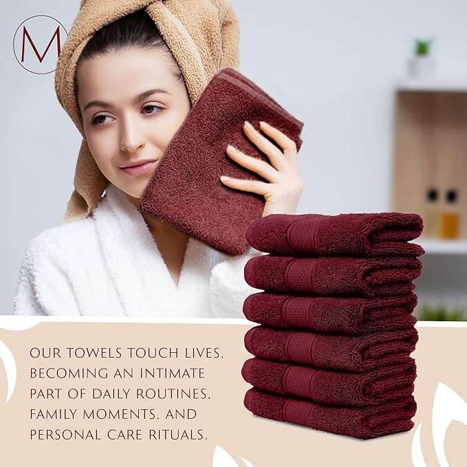 MAURA 6-Pack Premium Turkish Washcloth Set - Ultimate Luxury with Soft, Thick, Super Absorbent, and Oversized Cotton Face Towels - Ideal for a Hotel & Spa Quality Experience in Classic Burgundy