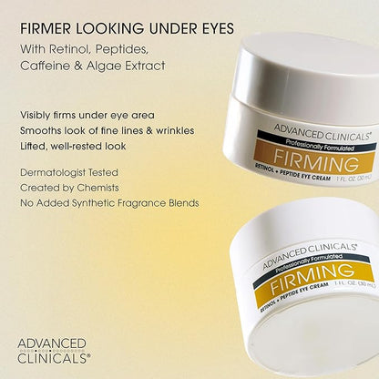 Advanced Clinicals Advanced Firming Retinol Body Lotion + Retinol Eye Cream Face Moisturizer With Peptides Anti Aging 2pc Skincare Set For Women & Men, Fragrance Free, 2pc Set