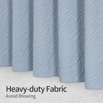 MitoVilla Fog Blue Shower Curtain, Farmhouse Waves Fabric Shower Curtains for Modern Hotel Bathroom Decor, 3D Geometric Embossed Textured, Waterproof & Wrinkle Resistant, 72 x 72