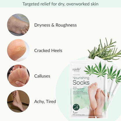 Epielle Nourishing Foot Mask 6 Pairs, Repair and Soften with Hemp & Rosemary Extract, Deep Moisturizing Socks for Dry, Cracked Feet, Self Care Gifts for Women, Spa Kit, Stocking Stuffers