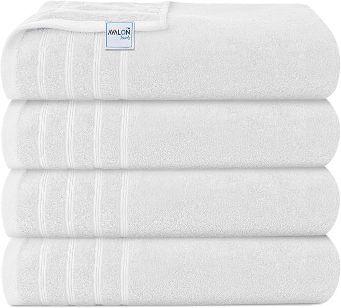 Avalon Towels Bath Towels Set of 4, Size 30 x 60 Inches, Highly Soft and Absorbent, Quick Drying, Lightweight, Perfect for Daily Use (White)