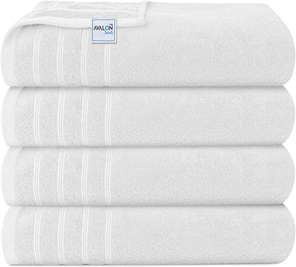Avalon Towels Bath Towels Set of 4, Size 30 x 60 Inches, Highly Soft and Absorbent, Quick Drying, Lightweight, Perfect for Daily Use (White)
