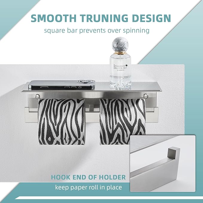 Angle Simple Bathroom Toilet Paper Holder, SUS 304 Stainless Steel Toilet Tissue Roll Holder with Storage Shelf, Wall Mount