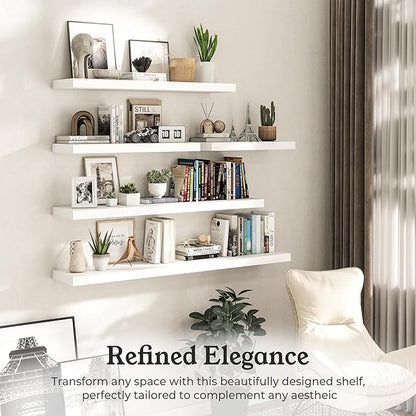 Floating Shelves for Wall, 9.3" Deep Wall Mounted Wood Shelves for Bathroom, Bedroom, Living Room, Kitchen, Hanging Shelf for Books/Storage/Room Decor (White, 36")
