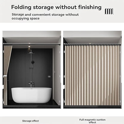 Bathroom Magnetic Folding Shower Curtain, Accordion-Style Shower Curtain, Suitable for Shower Rooms, bathtubs, Hotels or Apartments (Cream Color, W:70*H79.5Inch)