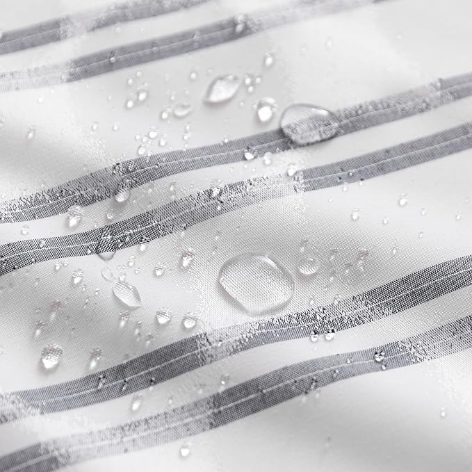 Amazon Basics Geometric Jacquard Fabric Shower Curtain for Bathroom, Lightweight, Waterproof and Washable, 72" W x 86" L, Grey Striped