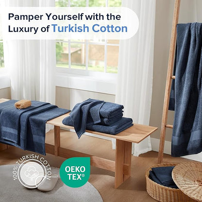 Comfort Spaces Turkish Bathroom Towel Set 6 Piece Luxury Bath Towel Set 2 Hand Towel for Bathroom 2 Washcloth 2 Large Bath Towel Sets Long Staple Ultra-Soft Quick Dry Towel Set Navy Blue