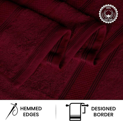 Casa Lino Bath Towel Set of 8 (2 Bath Towels, 4 Wash Cloths & 2 Hand Towels for Bathroom) - 100% Cotton - Highly Absorbent & Quick Dry - Guest Room Essentials for Bathroom Set - (Burgundy)