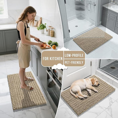 Yimobra Bathroom Runner Rug 55x24 Inch - Extra Long Non Slip Chenille Bath Mat, Soft & Absorbent, Machine Washable Shaggy Hallway Carpet for Vanity Tub Shower, Camel Home Decor Accessories